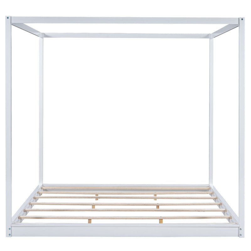 Wood Canopy Platform Bed With Support Legs And Airflow Slats