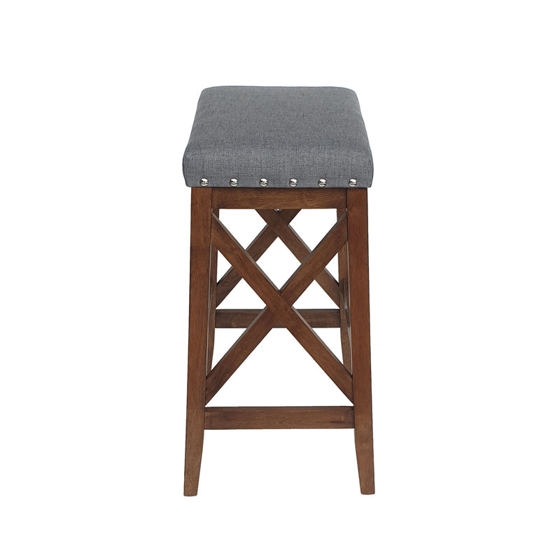 Upholstered Bar Stool With Nailhead Trim And X Frame Design (Set of 2) - Charcoal