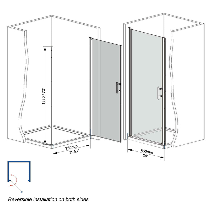 Shower Door With Explosion Proof Safety Film, Half Frame Design - Brushed Nickel