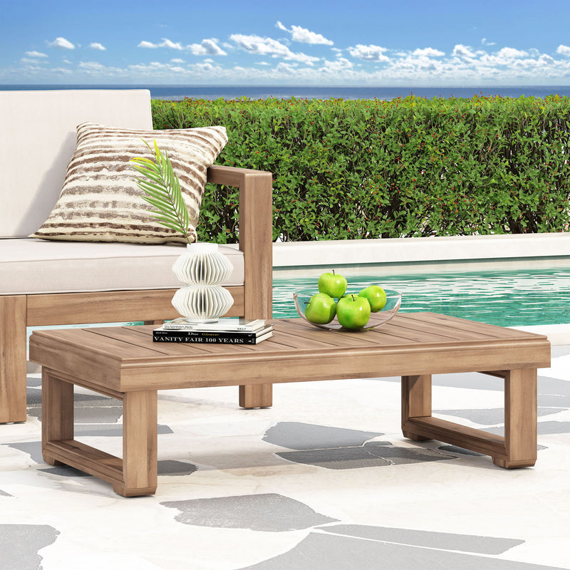 Outdoor Coffee Table With Slat Design And Sled Base - Brown