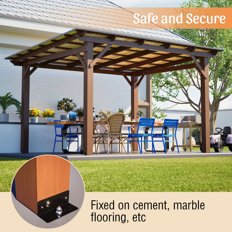 13 X 10 Ft Gazebo With Roof, Spacious Outdoor Patio Shade Structure For Backyard & Garden - Brown