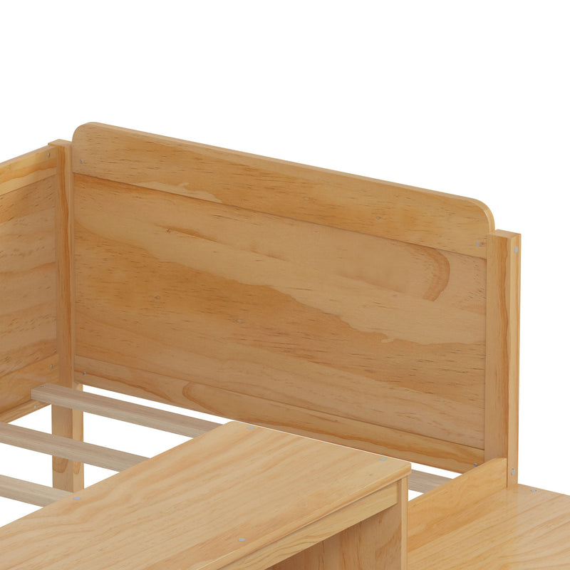 Daybed With Storage Shelves And Lockers, Multi Functional Bed With Study Desk And Matching Stool