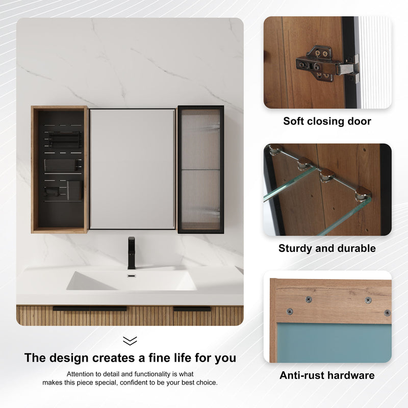 41.6" Wall Mounted Bathroom Cabinet With Adjustable Shelves Storage Cabinet - Imitative Oak