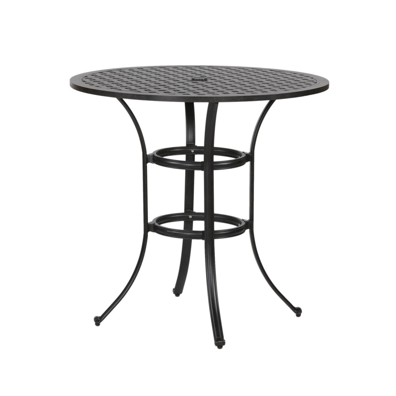 Cast Aluminum Round Counter Table With Lattice Design And Umbrella Hole - Dark Lava Bronze