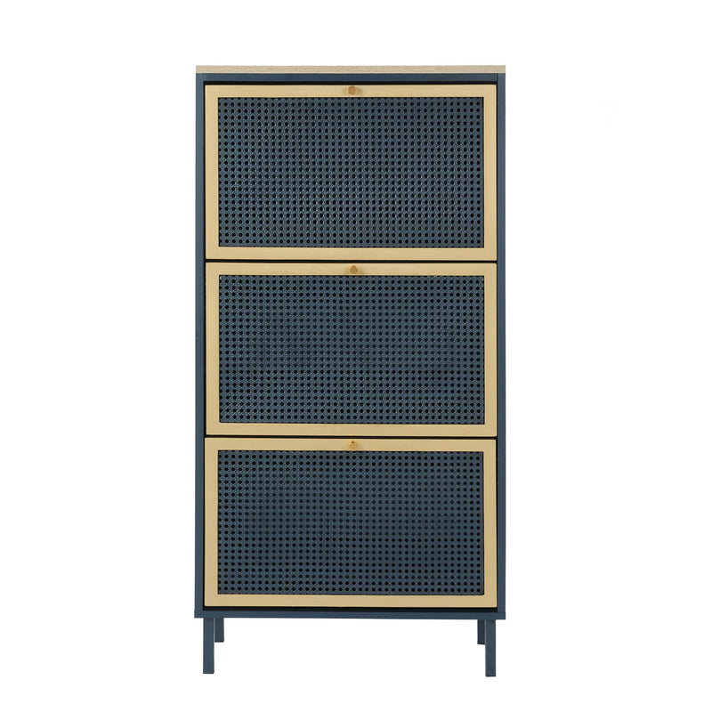 Modern Rattan 3 Door Shoe Rack Cabinet For Entryway
