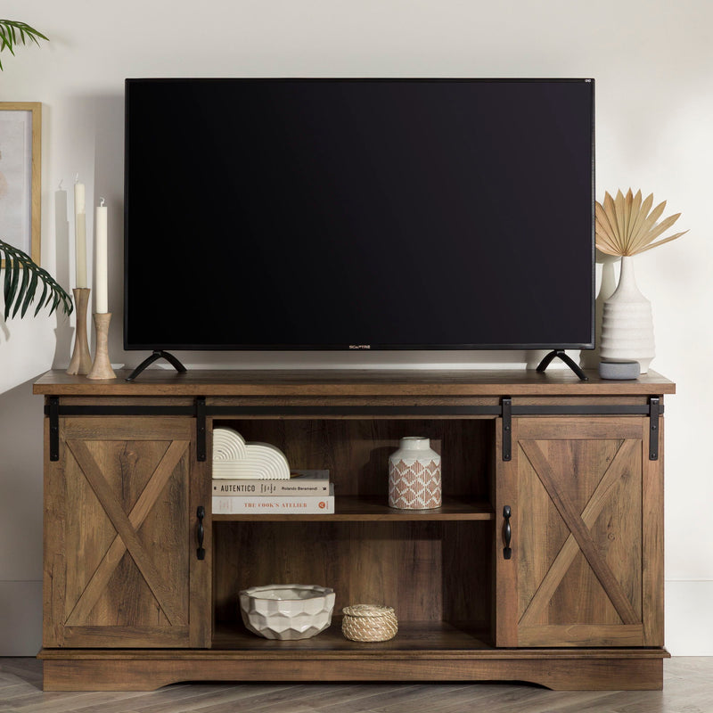 Farmhouse Sliding X Barn Door TV Stand
