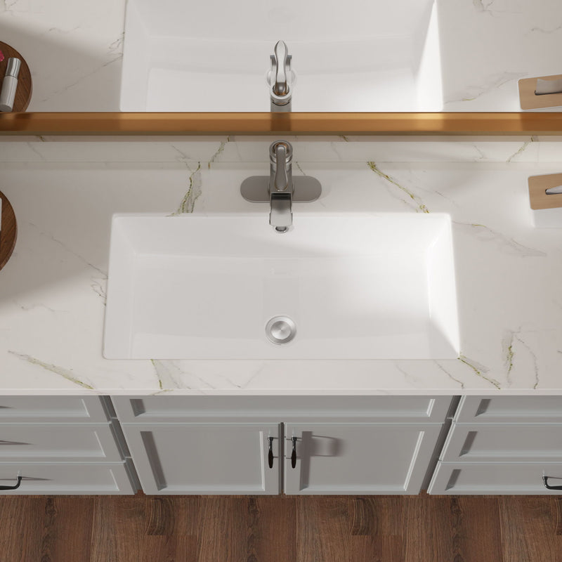 Modern Rectangular Undermount Bathroom Sink With Overflow Ceramic