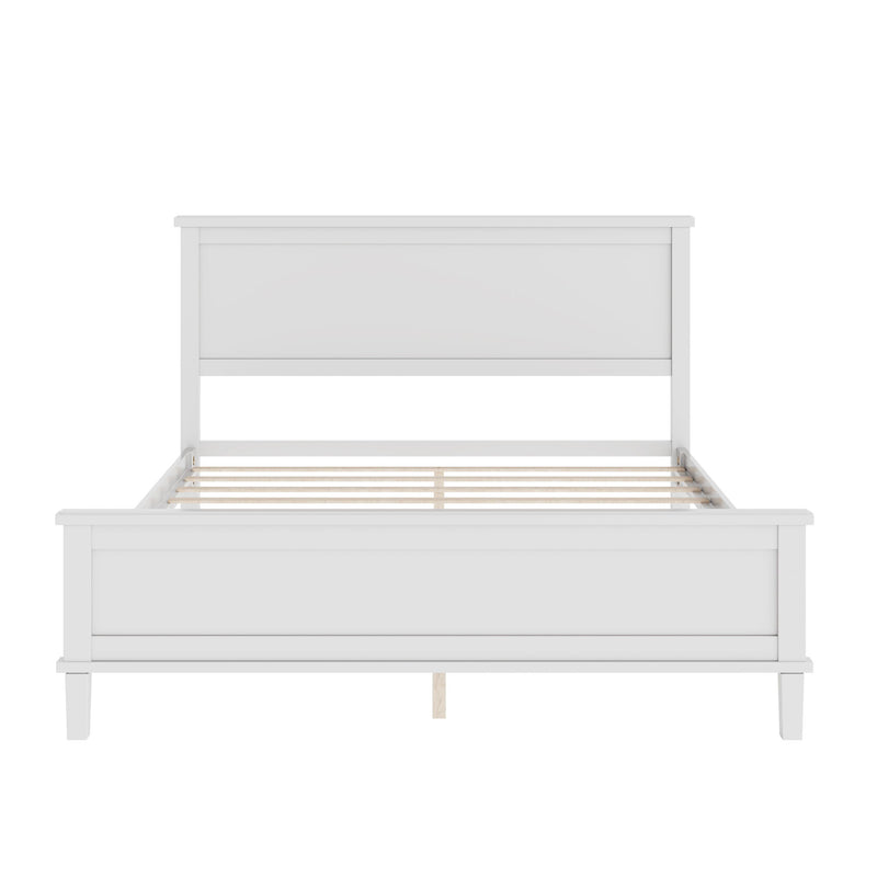 Queen Size Platform Bed With Tapered Pine Legs, No Box Spring Needed - White