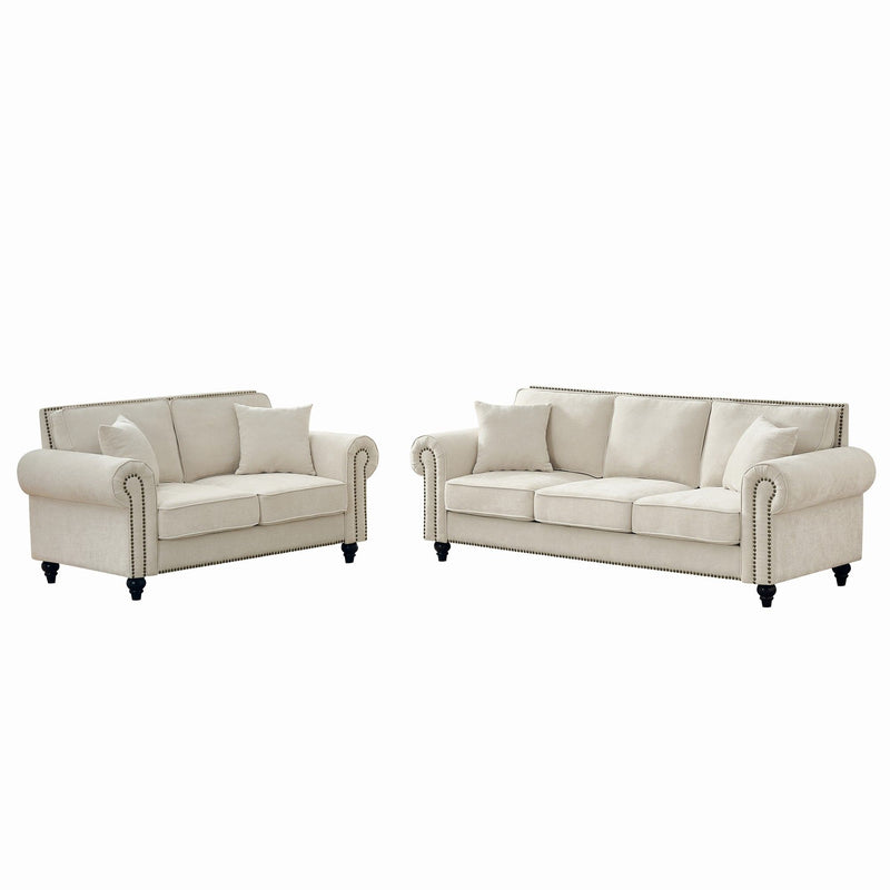Modern 3 And 2 Seater Sofa With Rolled Arms, Tufted Upholstered Couch