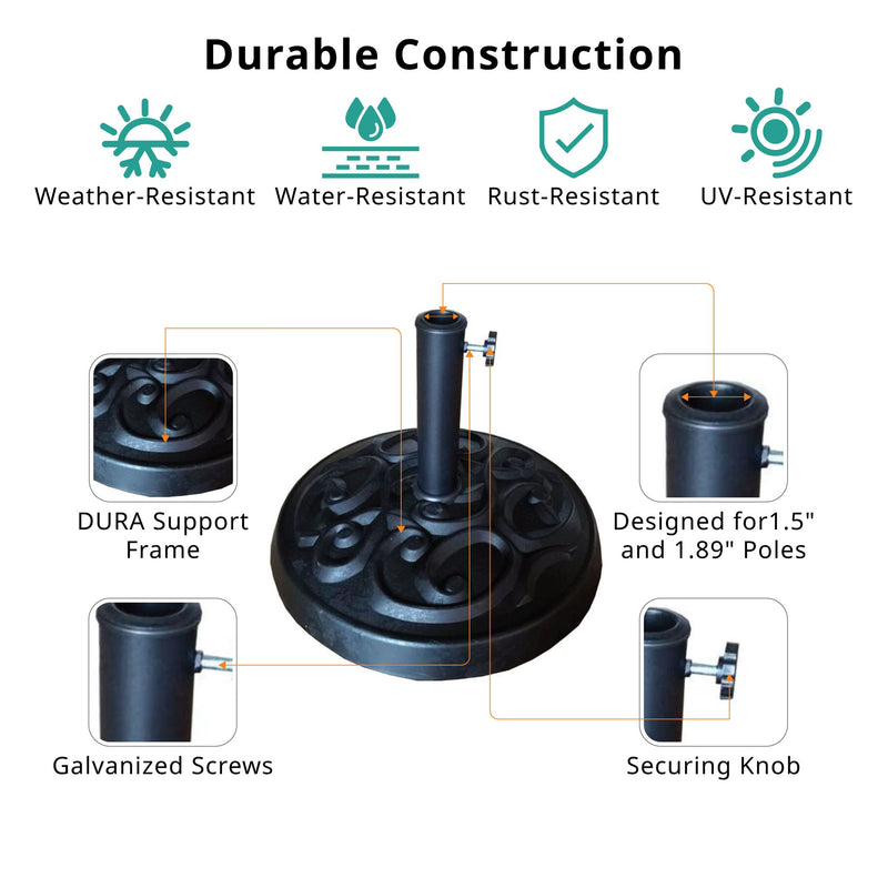Rust-Resistant Resin Umbrella Base - Black