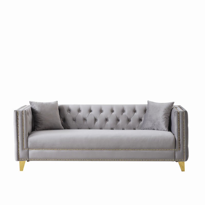 3 Seater Deep Seat Sofa, Sofa With Button Nailhead, Square Arm