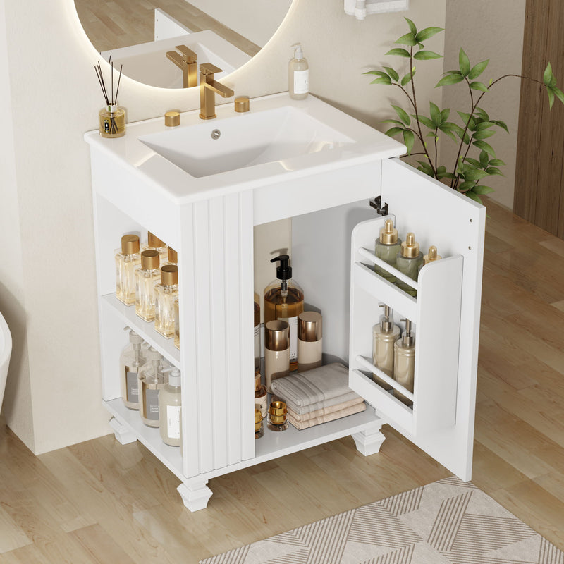 Classic Retro Bathroom Vanity With Sink, Door Shelf, Side Open Storage Frame