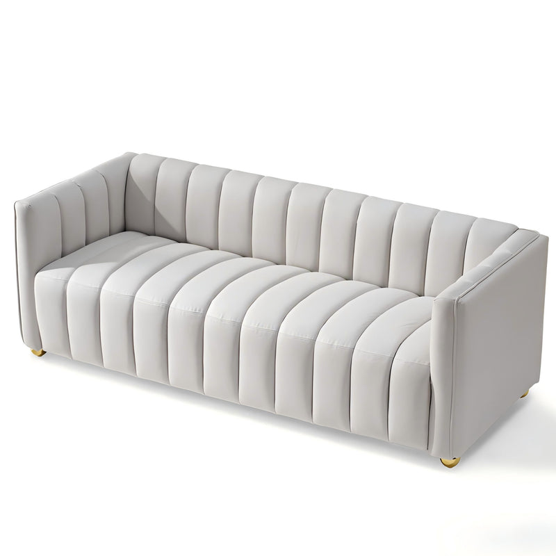 Vertical Channel Tuft Sofa For Apartment Lounge - Ivory