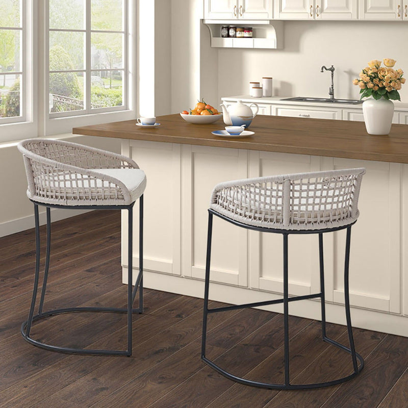Coastal Woven Counter Stool With Upholstered Seat