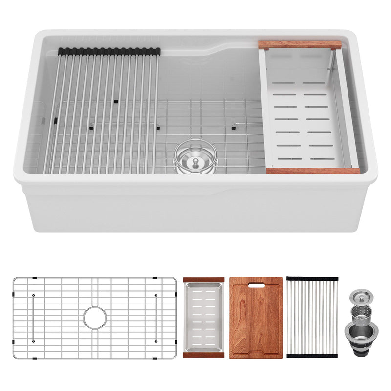 Undermount Workstation Single Bowl Porcelain Ceramic Kitchen Sink