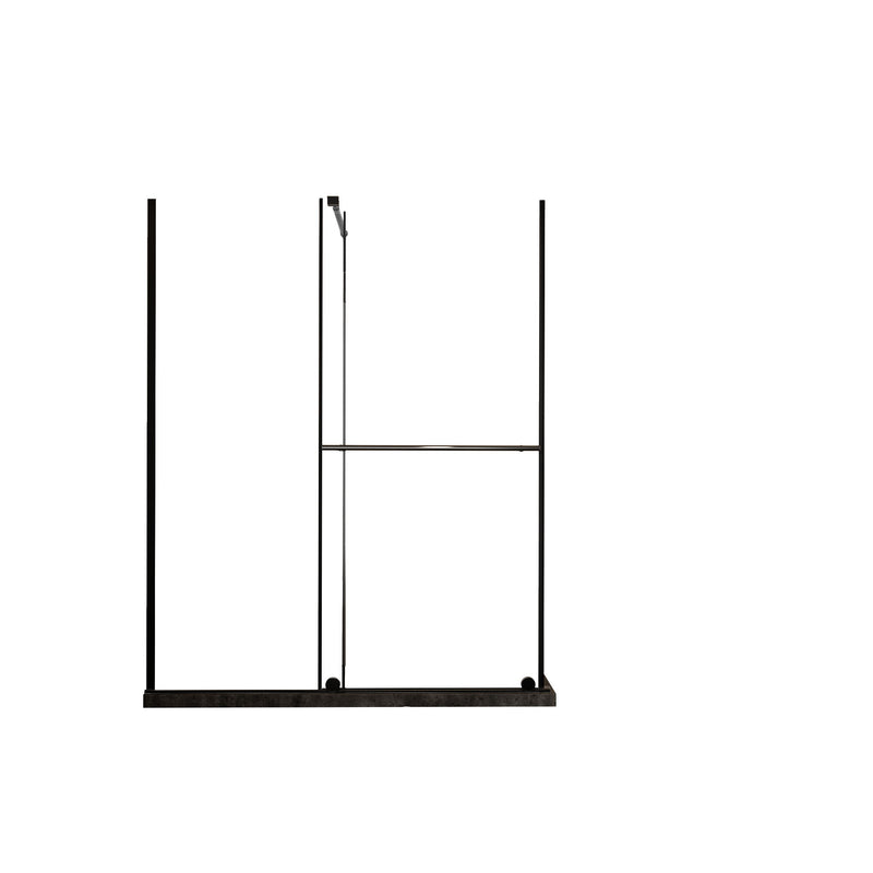 Glass Shower Door, Shower Sliding Door Walk In Shower Screen Dual Usage, 1 / 4" Thick Glass Panel With Stainless Steel Handle, Supporting Bar - Black