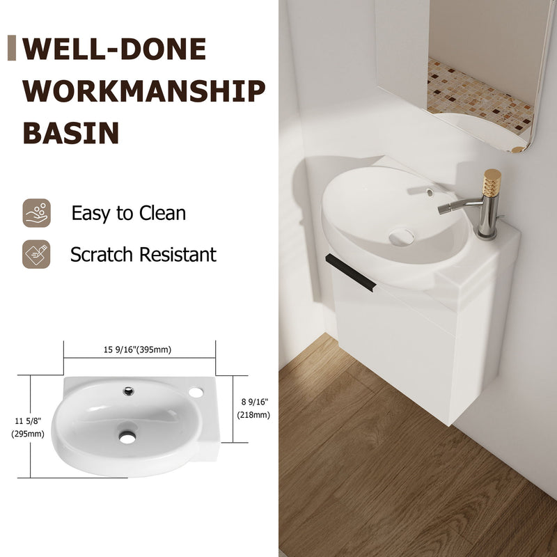Wall Mounted Bathroom Vanity With Sink And Storage Rack, Soft Close Doors