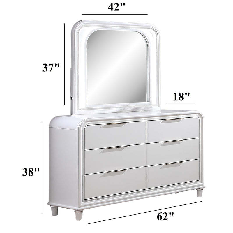 Pearl Dresser With Mirror 6 Drawers Spacious Storage - White