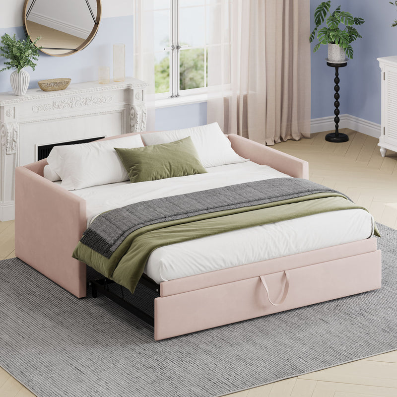 Daybed With Extended Pop Up Trundle, Upholstered Sofa Bed Daybed