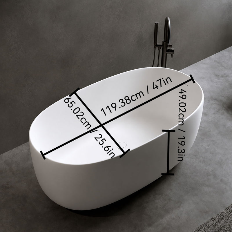 Independent Solid Surface Resin Stone Bathtub, A Modern Designed Independent Bathtub With Pop-Up Drainage And Overflow Pipes, Suitable For Small Households - Matte White