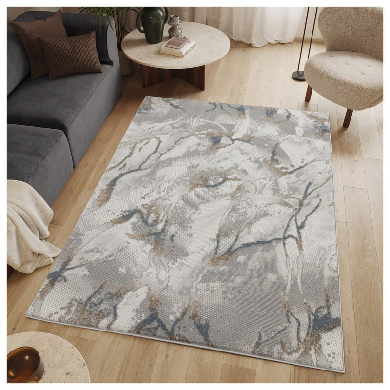 Geometrix - 5'3" X 7'3" Area Rug & Geometric 3D Effect - Ivory / Gray