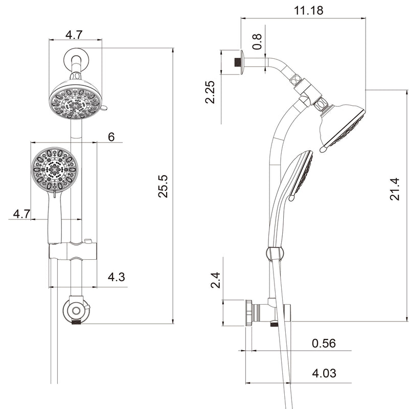 Multi Function Dual Shower Head Shower System With 4.7" Rain Showerhead, 7 Function Hand Shower, Adjustable Slide Bar - Brushed Nickel
