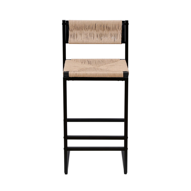 Bar Stools Paper Rope Weave Dining Chairs With Back Hand Weave Stools For Kichen Island, Bar & Counter (Set of 2)