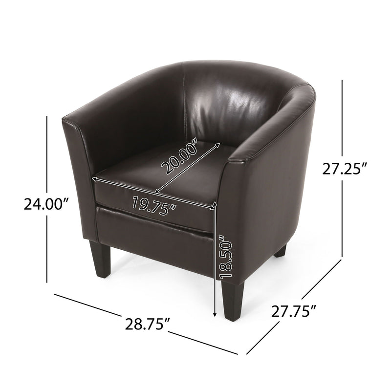 Upholstered Leather Club Chair With Flared Armrests - Brown