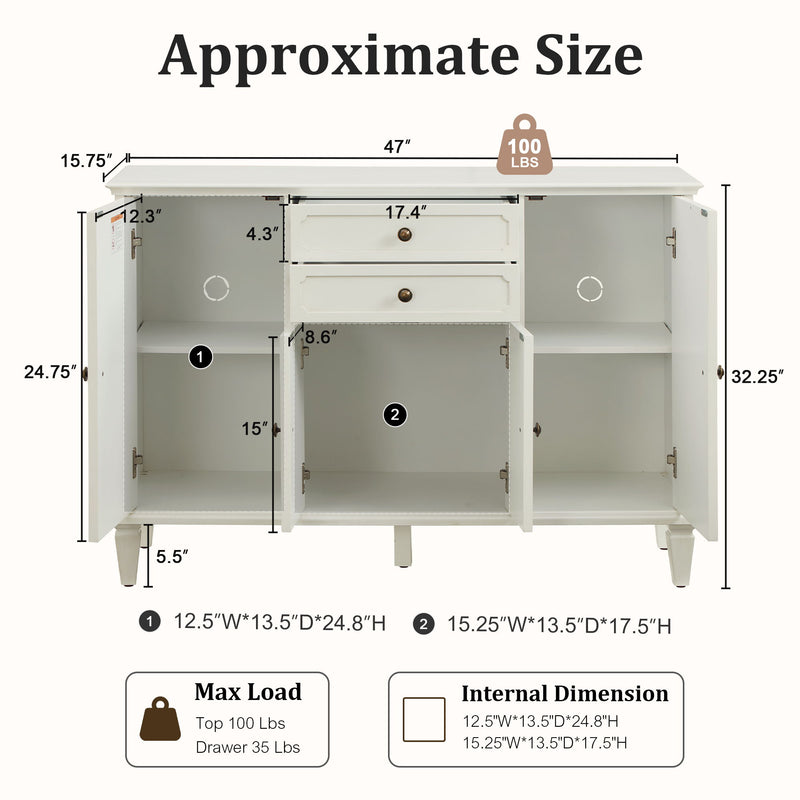 Sideboard Buffet Cabinet With 4 Doors And 2 Drawers, Console For Kitchen