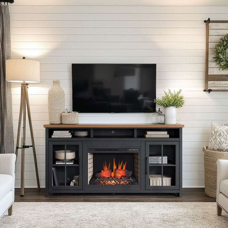 Fireplace TV Stand Console For TVs Up To 85" - Black / Whiskey