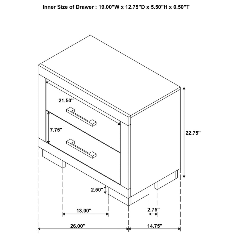Copper - 2 Drawer Rectangular Nightstand