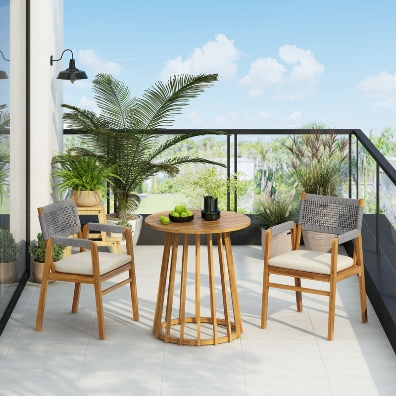 Outdoor 3 Pieces Acacia Wood Dining Set With Cushions