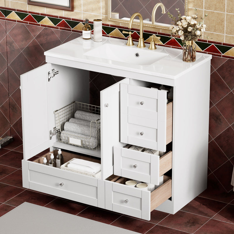 Shaker Free Standing Bathroom Vanity Cabinet With Sink, Soft Close Drawers, Soft Close Doors