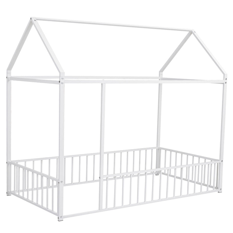 Metal Bed House Bed Frame With Fence