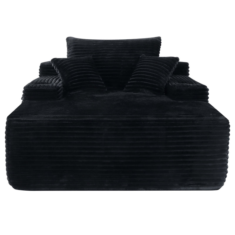 Convertible Chaise Lounge Chair & Wide Armrest & Throw Pillows - Black
