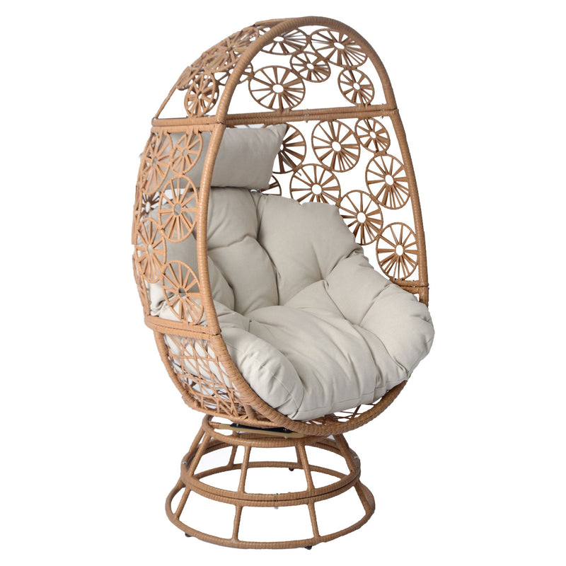 Lenola - Outdoor Patio Wicker Swivel Egg Chair - Brown / Beige