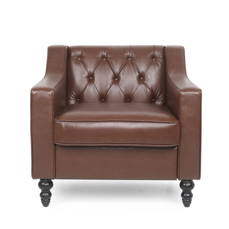 Contemporary Club Chair With Button Tufting And Birch Wood Legs