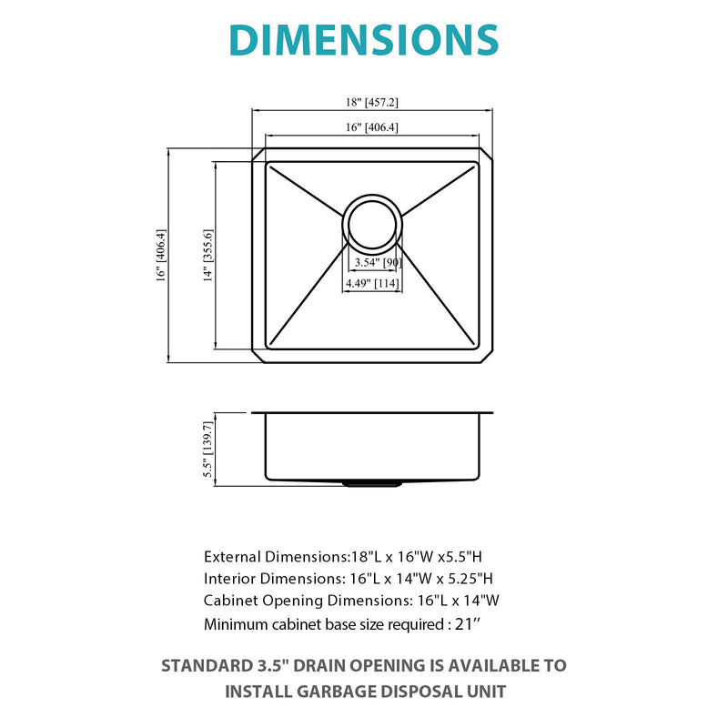 Modern Undermount Stainless Steel Kitchen Sink 16 Gauge, Deep Single Bowl