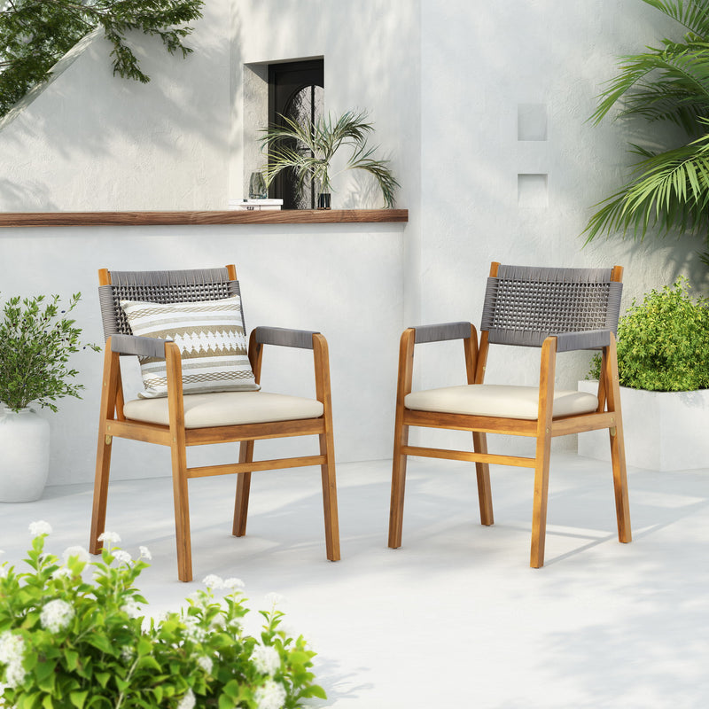Outdoor Acacia Wood Dining Armchair With Cushion (Set of 2)