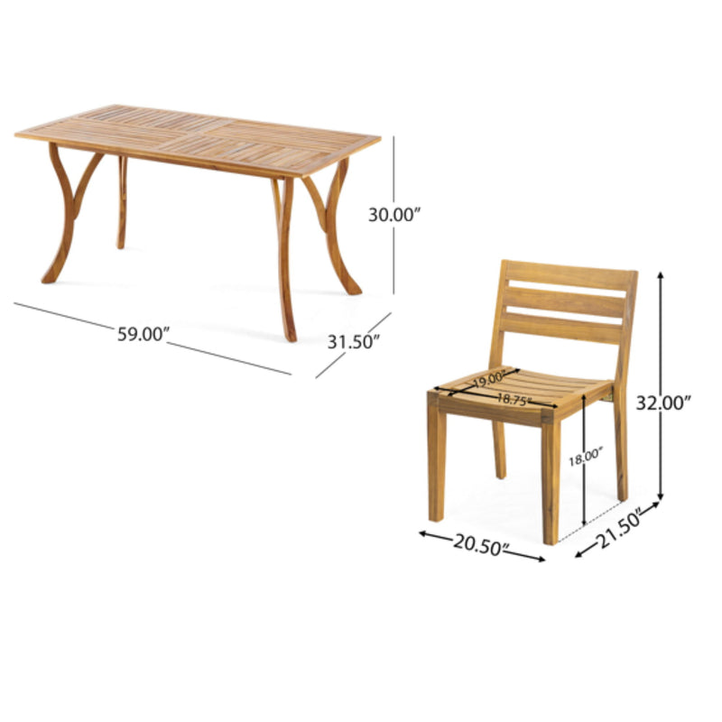 Outdoor 7 Piece Dining Set With Rectangular Table - Teak