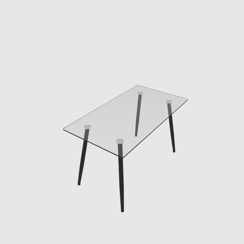 Modern Minimalist Rectangular Glass Dining Table With Tempered Glass Top Metal Legs, For 4 - 6 - Transparent