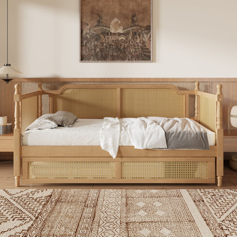 Traditional Style Rattan Daybed, No Box Spring Needed