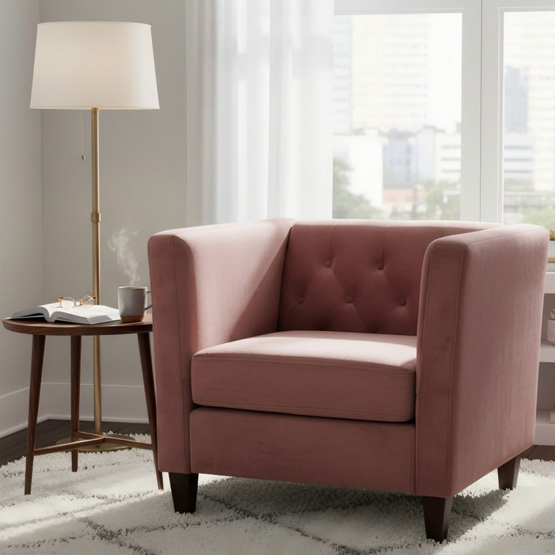 Button Tufted Accent Chair, Square Arms