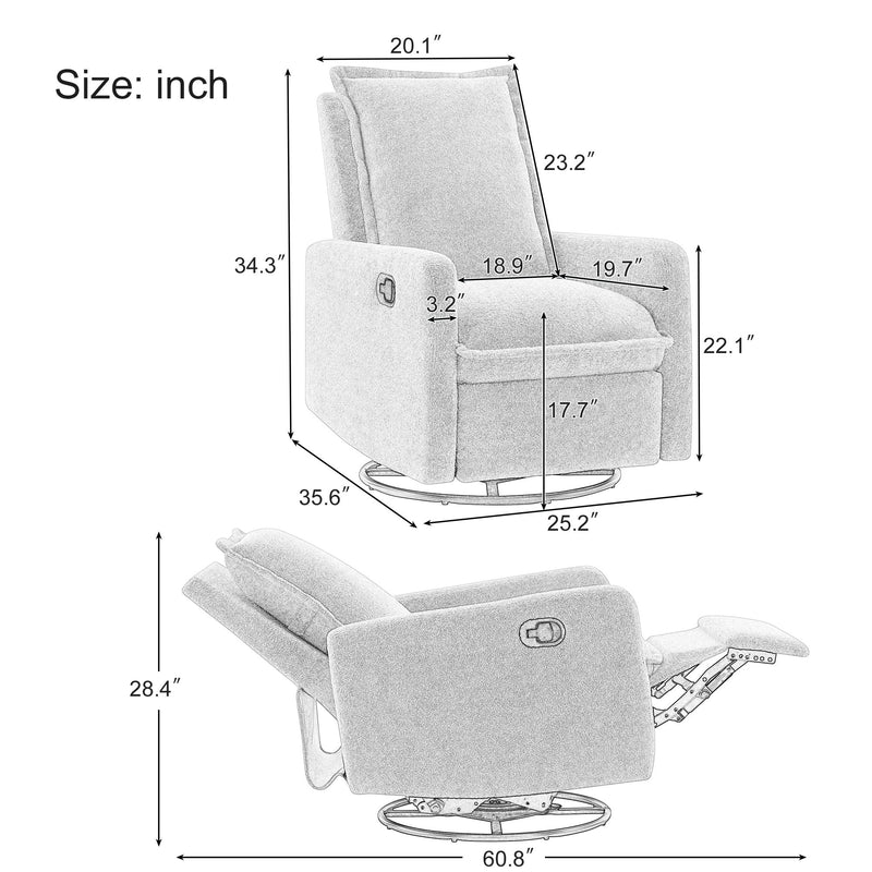 Swivel Rocker Glider Recliner, Rocking Chair Nursery For Living Room
