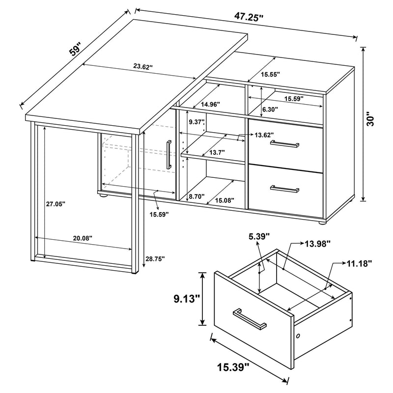 Corrado - L-Shape Office Desk With Storage - Gray