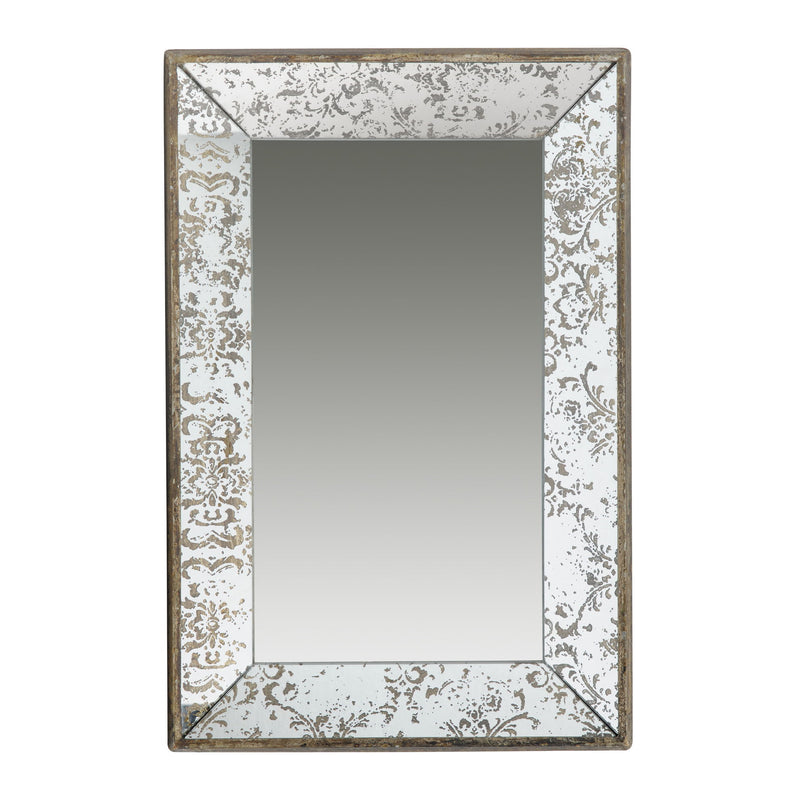 Antique Rectangle Mirror With Floral Accents, Mirrored Display Tray, Hanging Wall Mirror