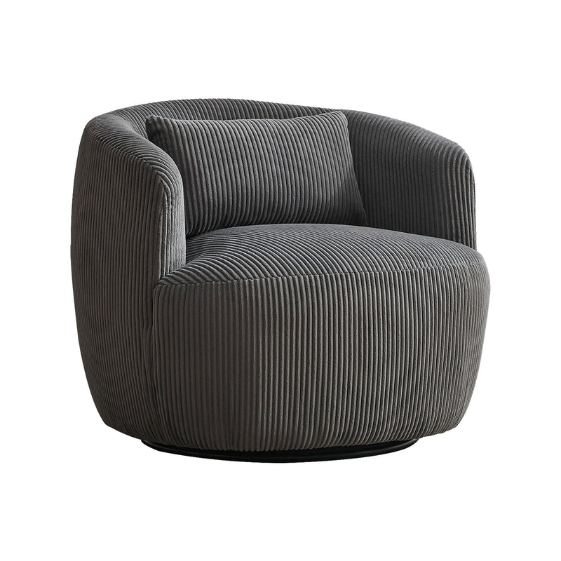 Wide Upholstered Corduroy 360° Swivel Barrel Soft Chair With Pillow