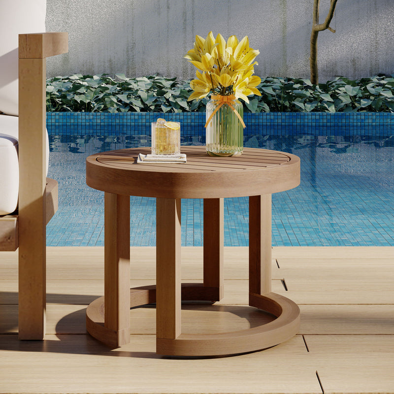 Outdoor Acacia Wood Side Table, Solid Side Table For Patio, Pool, Porch - Brown Wash