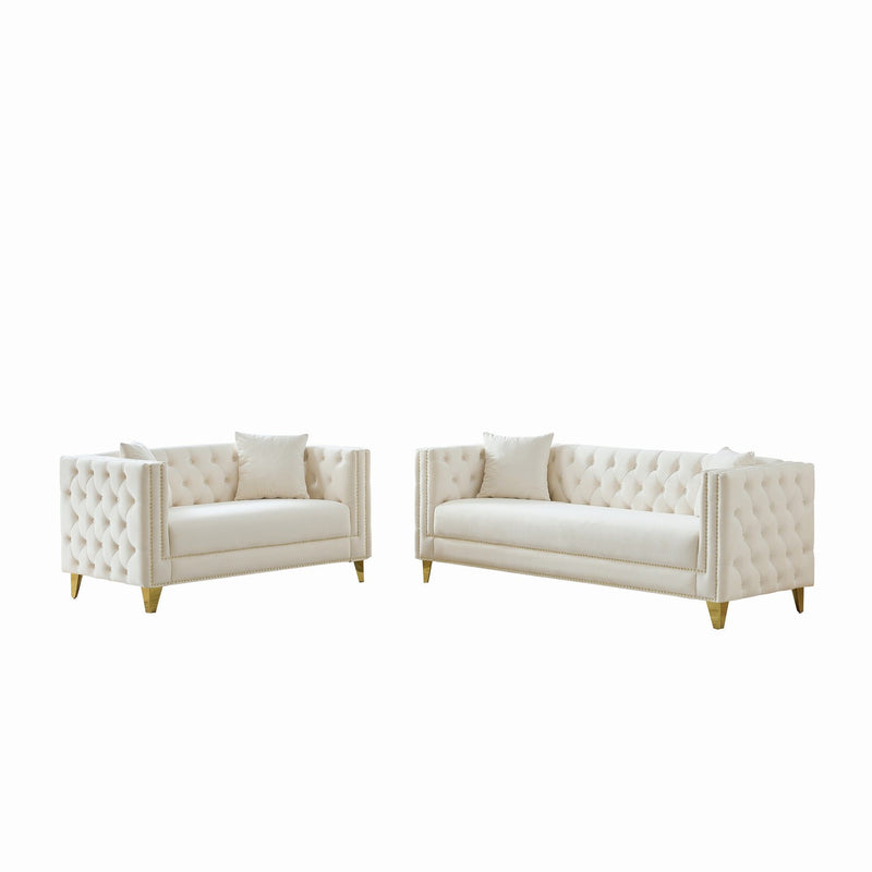Deep Seat Sofa With Button Nailhead, Square Arm Couches