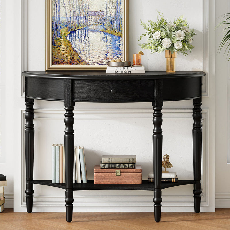Half Moon Console Table With Drawer & Shelf